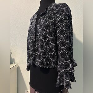 Shelby Nites - Black and Silver Patterned Jacket with Double-Ruffle Bell Sleeves